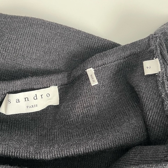 Sandro Paris Sweetheart Neck Wool Blend Cropped Knit Top Gray Medium - Picture 13 of 13